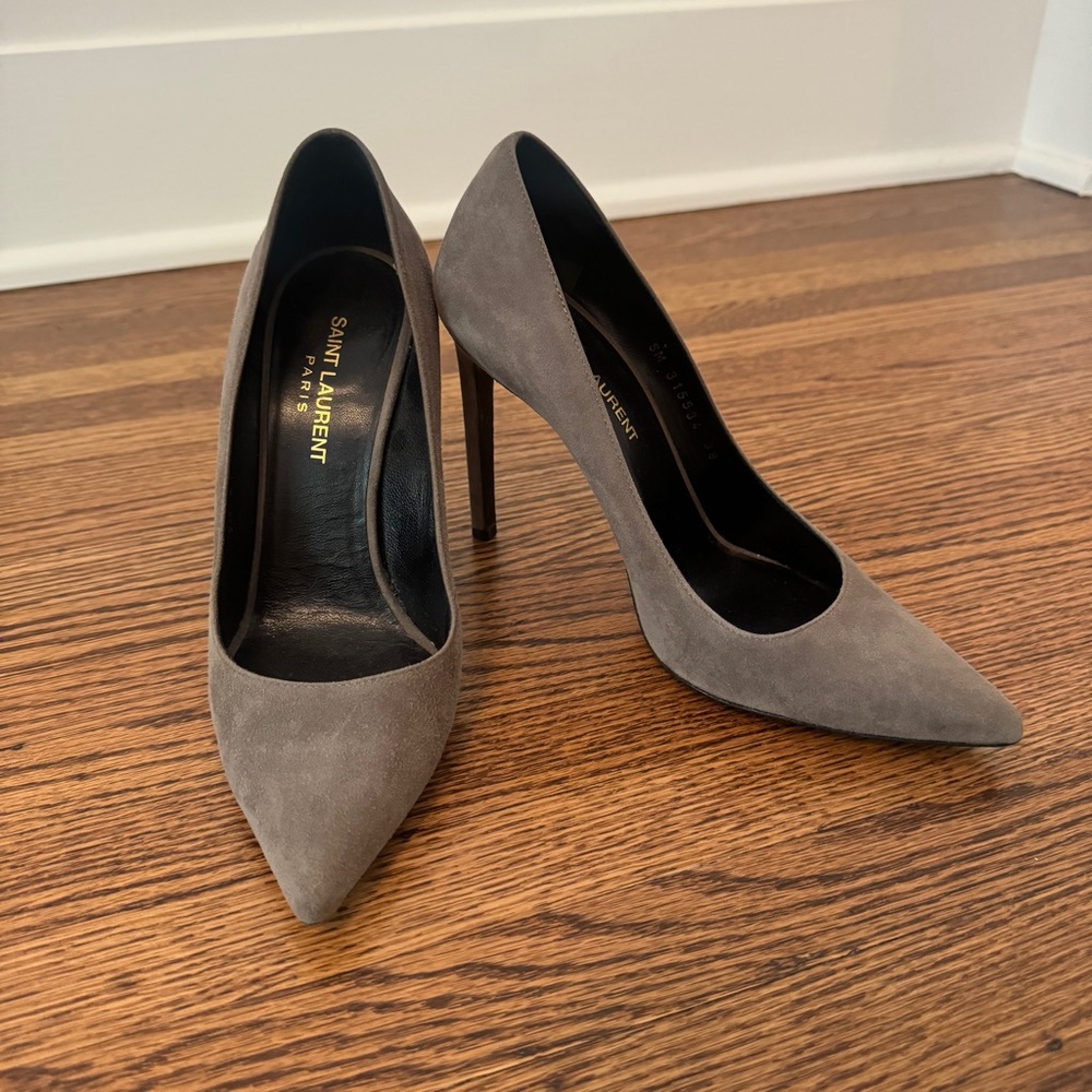 Saint Laurent Suede Heels Grey